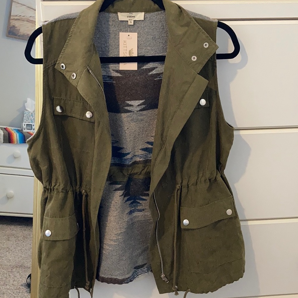 SOLD❤️ Olive Green Vest with Aztec Design